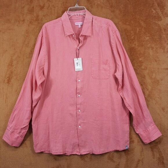 PETER MILLAR Shirt Mens XL Pink Button Up Coastal Garment Dyed 100% Linen $160